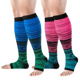 bropite Toeless Compression Socks for Women&Men-2 Pairs Open Toe Compression stocking Support 15-20mmhg Knee High Circulation