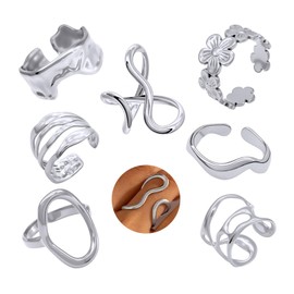 Dormklss Chunky Open Gold Rings for Women Thumb Ring Asymmetrical Wavy Curve Ring Adjustable Non-Tarnish Dainty Stainless Steel Knuckle Rings Stack Statement Boho Silver Rings