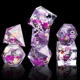 Liquid Core Flower DND Dice Set,7 PCS Resin Polyhedral Dice Set for Dungeons and Dragon RPG MTG Table Game (Purple)