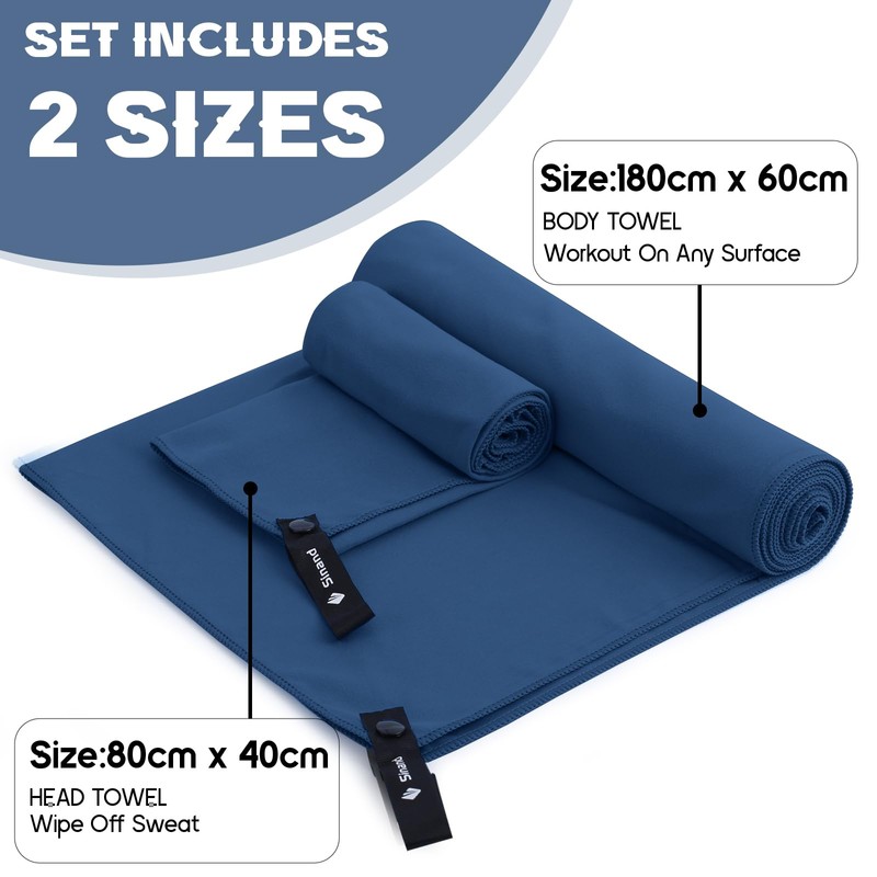 Sinand Microfibre towel 2 Pack |160x80cm+80x40cm| Ultra Lightweight Gym Towel,