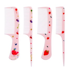 Qianyu Small Wide Tooth Comb Rat Tail Comb Fine Tooth Rat Tail Comb 8 Pcs Pink Strawberry Whale Cute Hair Comb Set Portable Anti-Static Travel Shower Hairdressing Hair Comb for All Hair Types