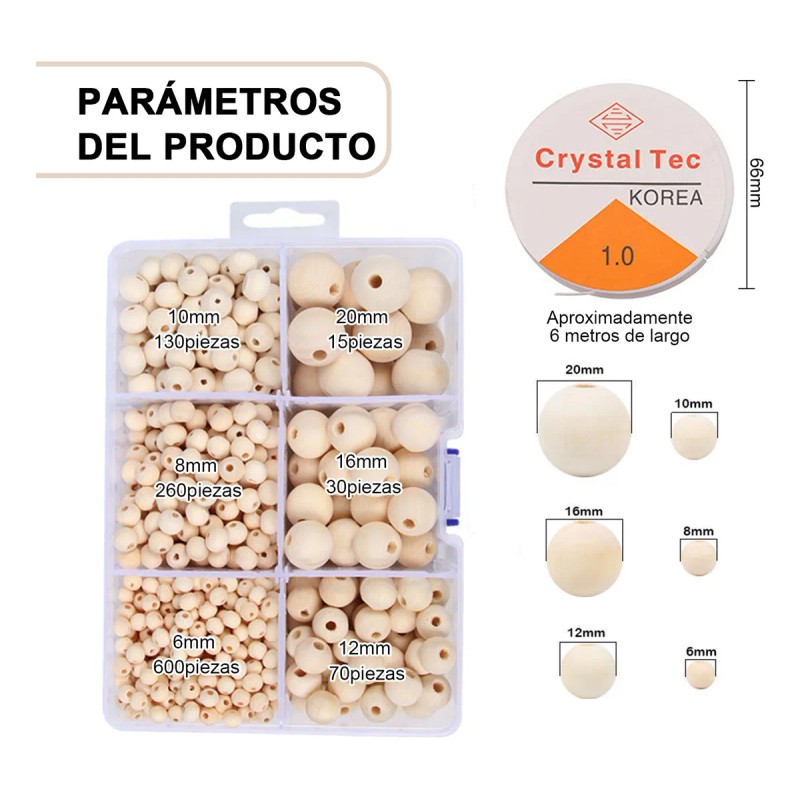 Cuentas De Madera Para Manualidades, 1106 Uds HS TRADING,Bolas de