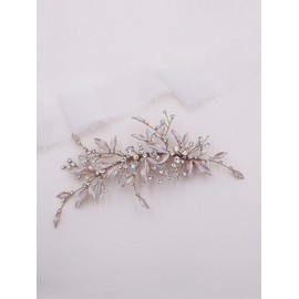Crystal Wedding Freshwater Pearl Rose Gold Hair Side Clip Wedding Bridal Floral Leaf Accessory for Brides Weddings Prom Women (Rose Gold)