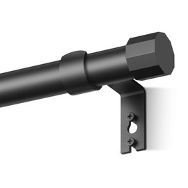 Curtain Rods for Windows 16 to 88 Inch, 1'' Diameter Adjustable Curtain Rod with Decagon End Cap, Heavy Duty Drapery Curtain Rod (Black, 16-88'')