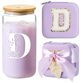 AYGXU Graduation gifts for girls,high school graduation gifts for her,Small Jewelry Travel Case,16oz glass cups with lids and straws,Graduation Travel Essentials,Initial D purple