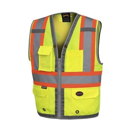 Pioneer Safety Vest for Men – Hi Vis Reflective Neon, Cool Mesh Back Panel, 12 Pockets, Zipper for Surveyor Work – Orange, Yellow/Green, V1010260U-3XL