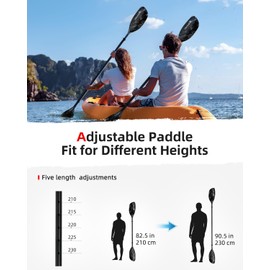 Abahub Adjustable Kayak Paddle 210-230 cm/82.6-90.5 Inches Floating Kayaking Oars Boating Oars Canoeing Oars Black with White Wave Print
