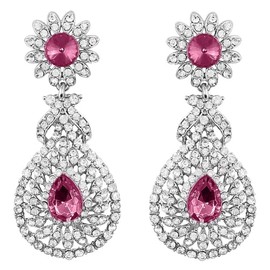 I Jewels Womens 18K Rhodium Plated American Diamond Sparkling Dangle Earrings (E2100Zq) Pink