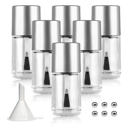 Agidea 6PCS Empty Nail Polish Bottles with Brush, Empty Refillable DIY Glass Nail Polish Bottles with Funnel & Mixing Balls (15ML, Silver)