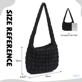LHHMZ Quilted Tote Bag Puffer Shoulder Bag Large Quilted Tote Bag Lightweight Hobo Bag with Quilted Padding, black