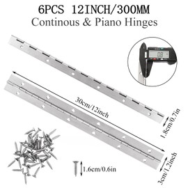 MUXHEL 6PCS Piano Hinge 12inch/300mm Heavy Duty Piano Hinges with Screws Stainless Steel Continuous Hinge with Holes for Piano Cabinet Door Window