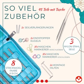 Knitfever® Interchangeable Circular Knitting Needles Set - 8 Pairs Knitting Needles 2.5-6mm - Includes Bag to Store Circular Needles - Perfect Gift for Knitting Enthusiasts