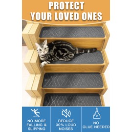 20 PCS 8”x30” Stair Treads Carpet Non-Slip for Wooden Steps, Peel and Stick Stair Treads Indoor, Washable Step Sreads with Reusable Adhesive 20PCS (Grey)