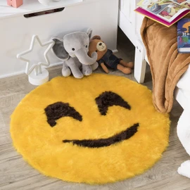 Emoji Rug - Soft and Cute - Made in France - Perfect for Any Room - Dorm Bed Bathroom Kids Room Emojis (Smiley) Non-Slip and Machine Washable Faux Fur 2' 2"