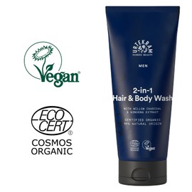 Urtekram - Men's 2-in-1 Hair & Body Soap - With Ginseng Extract & Organic Charcoal - Refreshing & Revitalising - 200 ml - Vegan, Organic, Natural Origin