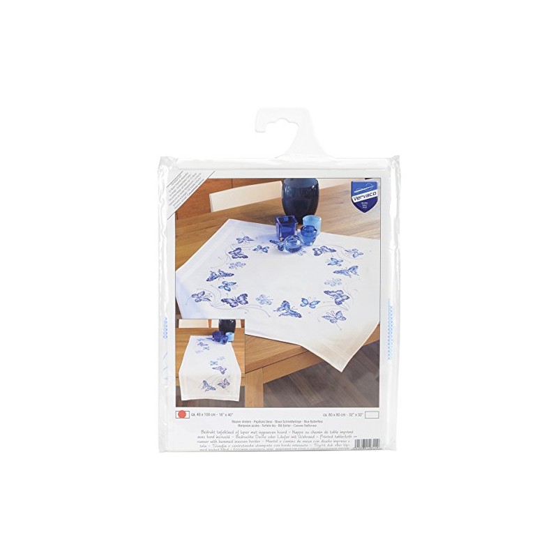 Vervaco Cross Stitch Table Runner Kit Blue Butterflies 16" x