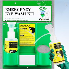 CGOLDENWALL Eye Wash Station Eyewash Stations OSHA Approved, Emergency Eye Wash Kit Portable Wall Mounted, Two 16.9oz Bottles, with Mirror&Emergency Sign, NO Solution
