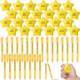 Meooeck 48 Pcs Motivational Star Stress Balls Inspirational Pens with Quotes Foam Balls Ballpoint Pens Anxiety Stress Relief Gifts Prizes for Office Coworker Employee Fidget Anger Relief Toys Supply
