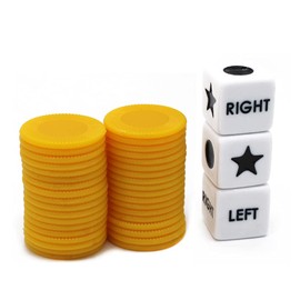 Bilywey Left Right Center Dice Game Set with 3 Dices + 36 Yellow Chips (Yellow)
