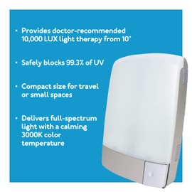 Carex Sunlite Bright Light Therapy Lamp, 10000 LUX Therapy Lamp at 10 Inches, LED Bright White Light with Adjustable Height and Brightness Levels for Mood, Portable for Travel or Small Spaces, Silver