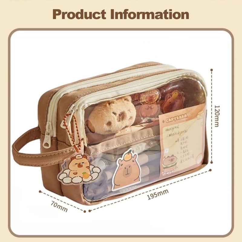 Pencil Case with Zipper,Cartoon Capybara 5 Layers Compartment Clear Pencil