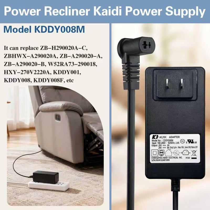 Power Recliner Kaidi Wall Power Supply Model KDDY008M 29V 2A