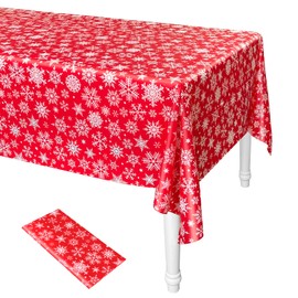 ELECLAND Christmas Snowflakes Tablecloth Plastic Christmas Snowflakes Table Cover 137cmx274cm Winter Party Tablecloth Rectangle Table Cover for Christmas Party Decor, Winter Holiday Home Decorations