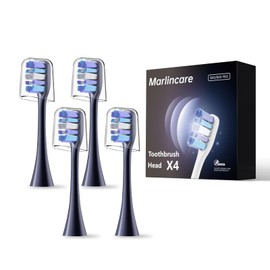 Marlincare Replacement Electric Toothbrush Heads, 4 Pack for One Year of Use, Durable Brush Heads Refills, 10x Plaque Removal/Optimal Tooth Cleaning/Whitening (Midnight Blue, Medium)