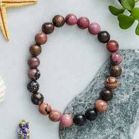 HANCURIA AAA Quality Original Certified Natural Black Rhodonite Gemstone Stretch Bracelet for Unisex - 8mm Beads Bracelet with Adjustable Size