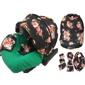 9pc Baby Boy Baby Girl Ultimate Set of Infant Car Seat Cover Canopy Headrest Blanket Hat Nursing Scarf, 30JY03