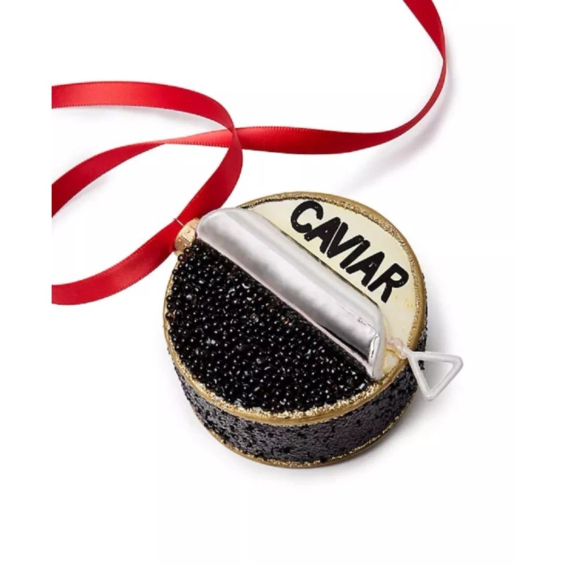 Holiday Lane Glass Caviar Tin Black Glitter Christmas Ornament