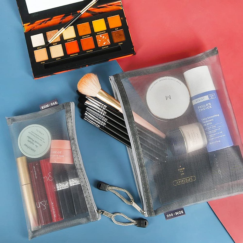 GINOYA Pack of 6 Mesh Cosmetic Bags, Nylon Toiletry Bag