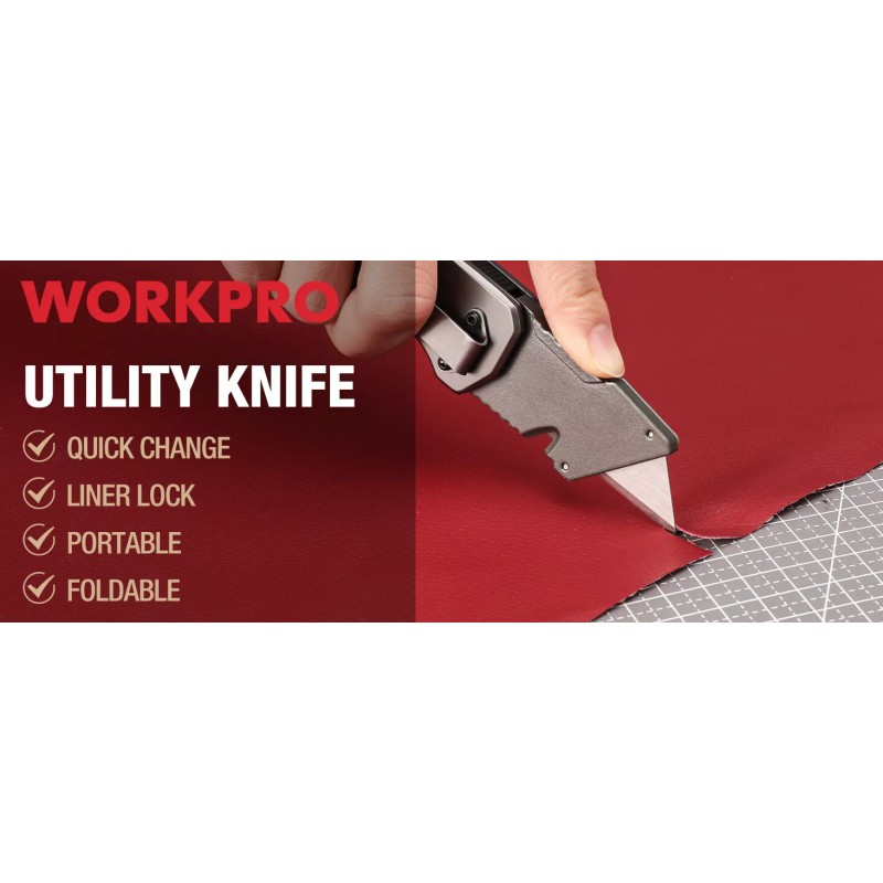 WORKPRO Folding Utility Knife Stainless Steel Head & Liner Lock