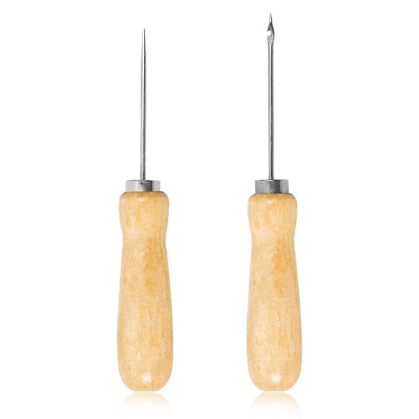 OQKAHIV Set of 2 Awl with Wooden Handle, Hole Punch,