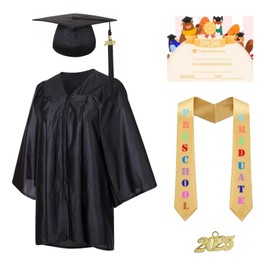 Kindergarten Graduation Cap and Gown 2024, Preschool Graduation Gown Cap Set with 2024 Tassel(Black,27)