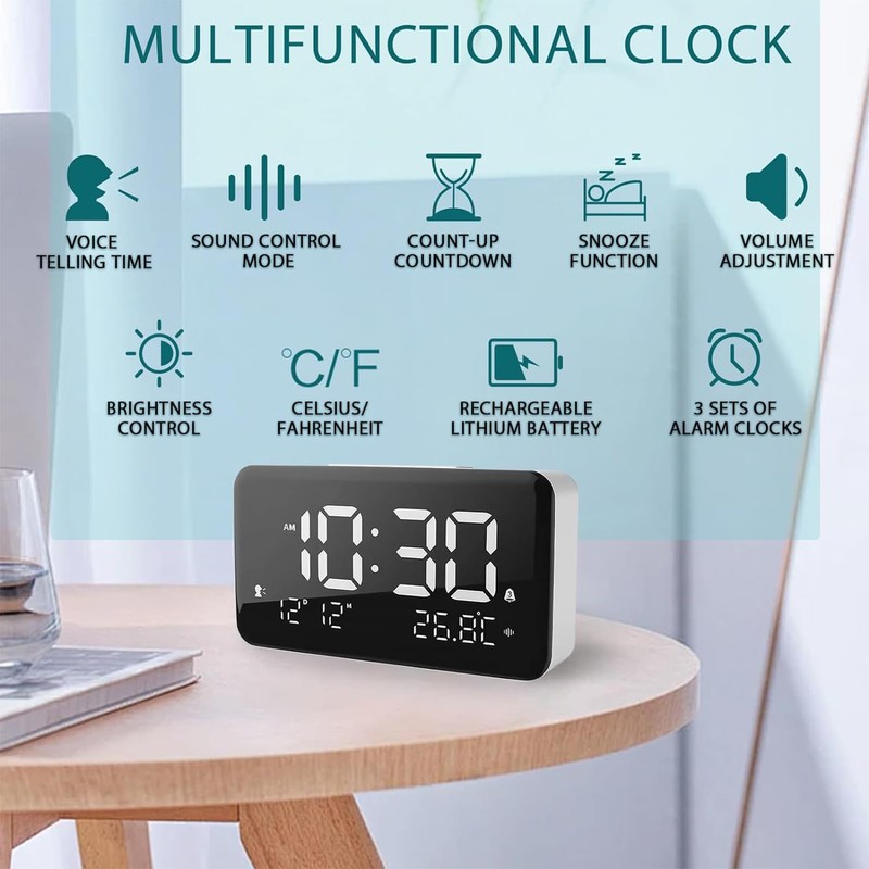 Talking Alarm Clock and Countdown Timer, Hourly Chime for Visually