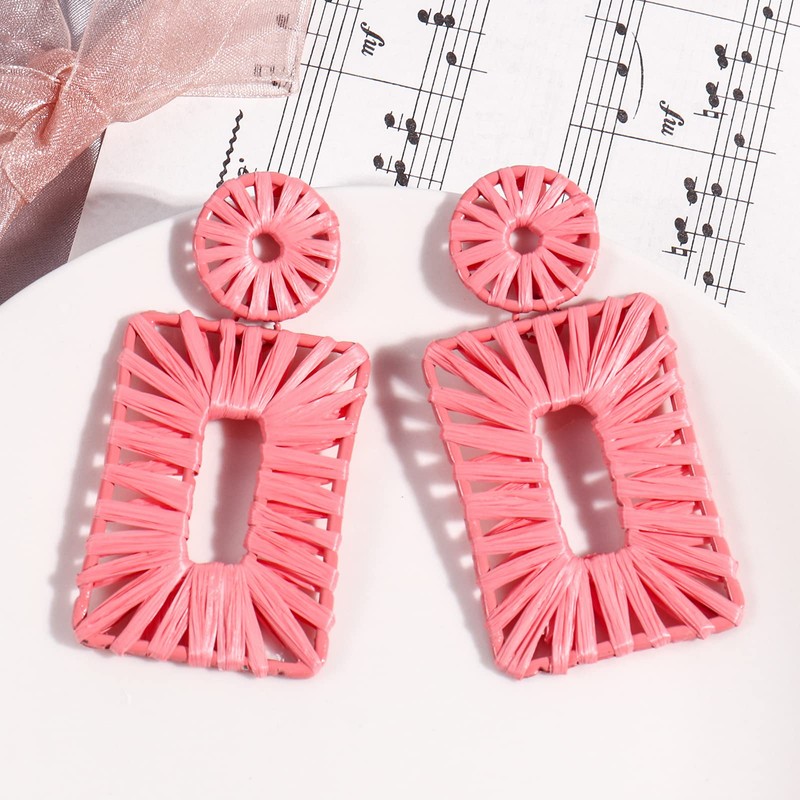 Statement Raffia Earrings Boho Drop Earrings Geometric Dangle Earrings for