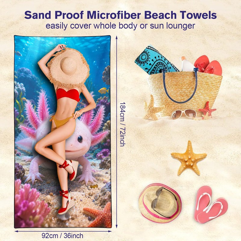 Violetpos Original Axolotl Beach Towel - Underwater Diving Animals Series
