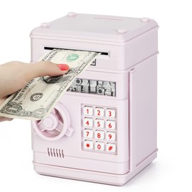 Subao Piggy Bank for Girls Boys, Electronic ATM Bank Toys for Cash Coin with Password, Safe Real Money Saving Box for Kids Adults, Children Birthday Gifts for Toddler Age 8-12 Light Pink