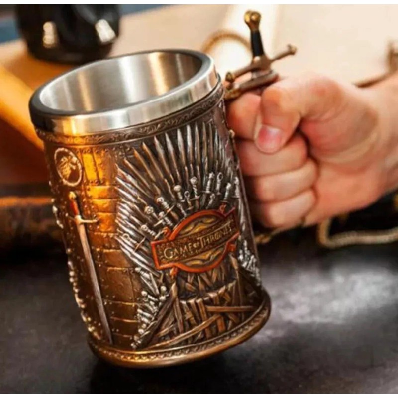 IDECOR Taza Tarro 3d Retro Vikingo Gotico Resina Y Acero