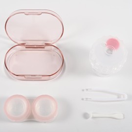 Contact Lens Cases with Cleaner Washer, Transparent Contact Cases, Travel Size Cute Contact Lens with Removal Tool Kit and Solution Bottle, Leak-proof, Eye Contact Lens Holder for Home and Travel Pink