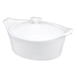 jinsongdafa 7" x 6" Ceramic Oval Casserole Dish with Lids, 30 Oz White French Serving Soup Tureens, Baking Dish with Handle 9.4 IN, for Casseroles, Cookware Set, Microwave, Oven Safe