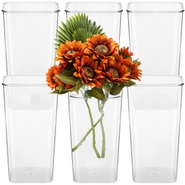 6 Pieces Plastic Vase Acrylic Flower Vase Square Tapered Flowers Vase Tall Plastic Vase Clear Vases Centerpieces for Table Wedding Home Kitchen Florist Arrangements (6 x 12 Inch)