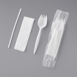 Individually Wrapped Plastic Sporks, Straw, And Napkin Kit (1000 Count)