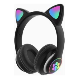 Hortahortamx Audifonos Infantiles Orejas De Gato Led - Bluetooth 5.4, Diadema Ajustable, Limitador De Volumen Negro                                   