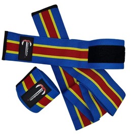 Manta Raya Knee Wraps Vendas elásticas de Compresion Gym levantamiento de Pesas Paquete con un Par Gimnasio (Azul con Amarillo)