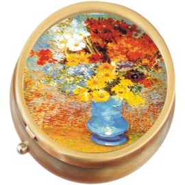 Vase of Flowers Brass Round Pill Box