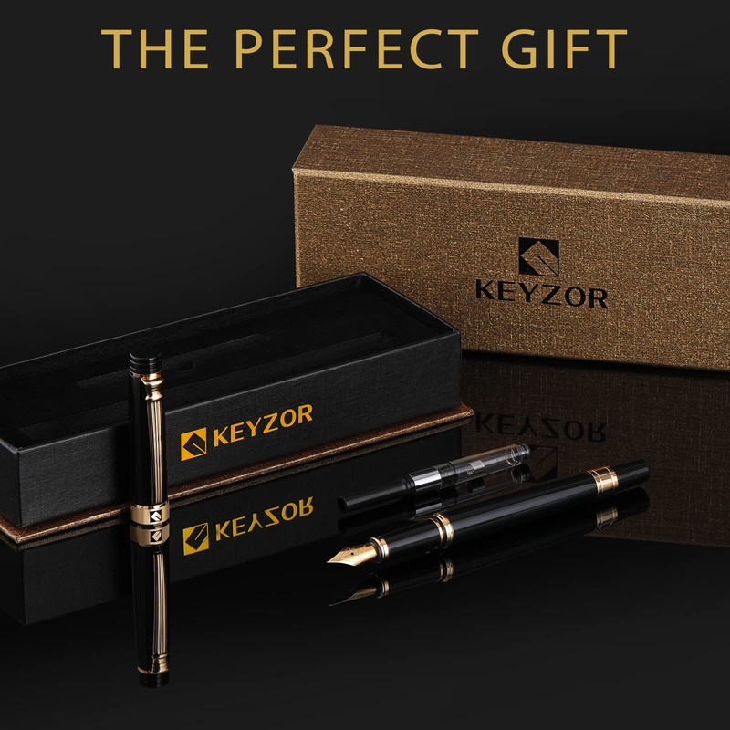 KEYZOR Black Fountain Pen Set, Elegant Fountain Pen with 24