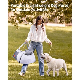 Medium Dog Car Seat for Medium Sized Dogs, Car Seat for Small Dogs with Side Zipper, Waterproof Dog Travel Bed in car with Storage Pockets Up to 25lbs, Memory Foam Filling for Max Support, Light Gray