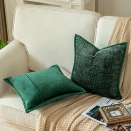 Yaertun Set of 2 Cushion Covers, Green, 40 x 40 cm, Chenille Cushion Covers, Decorative Cushion Cover, Sofa Cushion, Decorative Cushion, Velvet Back, for Sofa, Bedroom, Living Room, Soft, Cosy